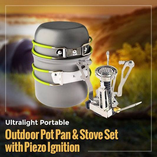 SleepinHike™ | Ultralight Portable Outdoor Pot Pan & Stove Set with Piezo Ignition
